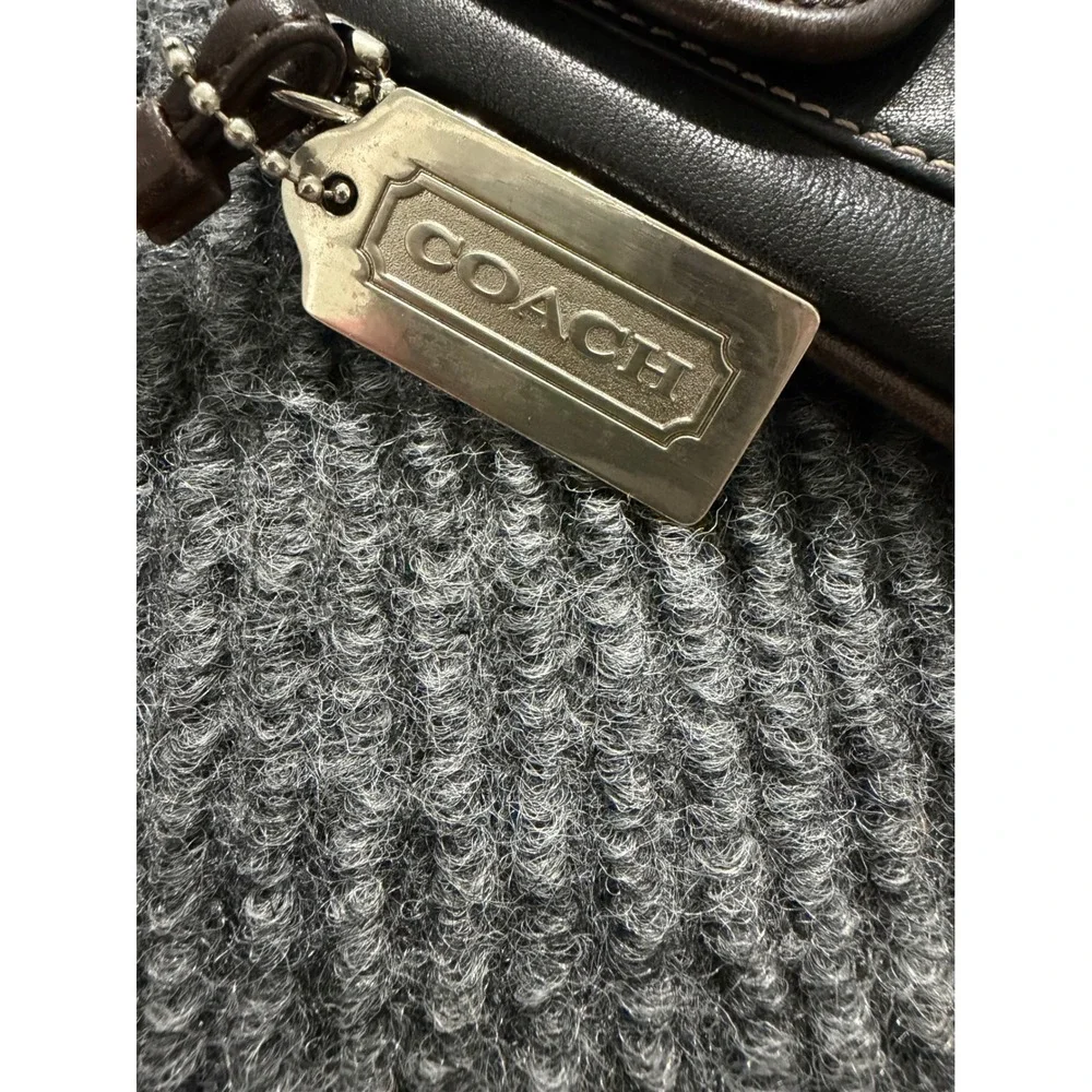 COACH Black Leather Buckle Front Wristlet Wallet with Brown Trim Silver Hardware